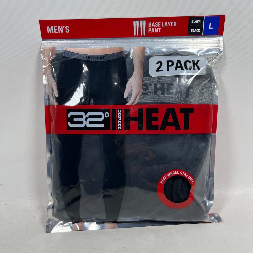 32 DEGREES Pants Mens L 36-38 Heat Base Layer Thermal Performance Black 2 Pack